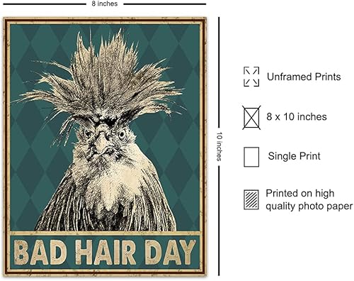 Miniatura 2 de Bad Hair Day - Funny Bathroom Decor - Rooster Print - Bathroom Wall Decor - Restroom Wall Art - Bath- Washroom Decorations - Restroom Sign - Guest