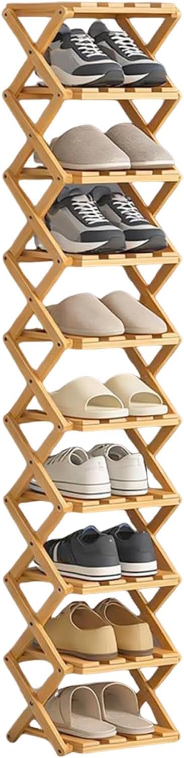 10Tier Shoe Rack SpaceSaving Foldable Organizer for Closet Entryway Hallway Bedroom Living Room Maximize Storage & Style（Natural Wood）