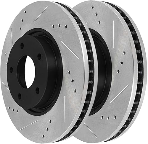 AutoShack PR63002LR - Par de 2 rotores de freno delanteros perforados y ranurados, repuesto negro para Chrysler PT Cruiser 2.4L FWD 2001 2002 2003