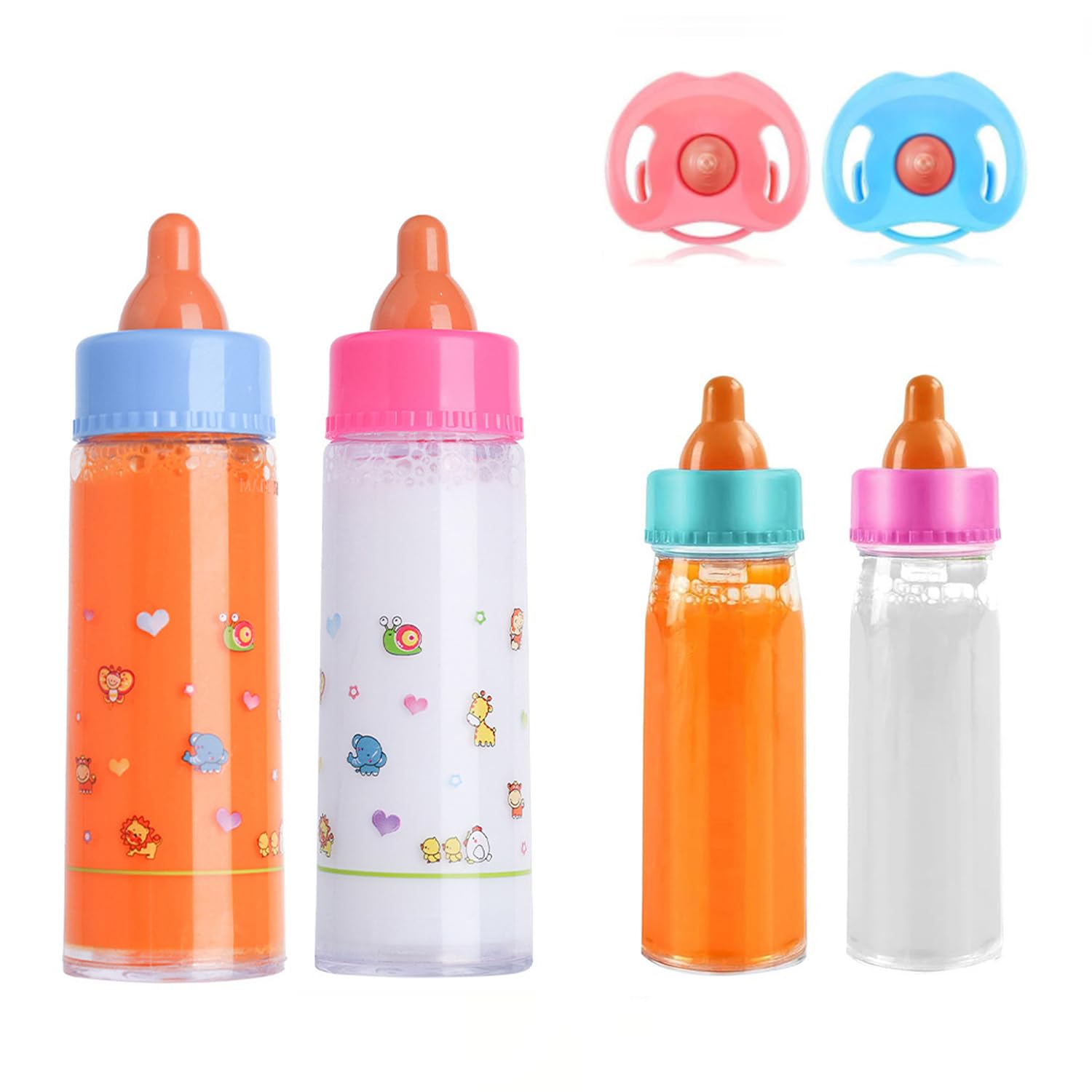 JINJUMEI 4 Stück Puppenflasche Mit Milch und 2 Stück Puppenschnuller, Magische Flasche, Magische Flasche mit verschwundenem Milch oder Saft, Puppe Zubehör Geschenke für Kinder, ab 3 Jahre