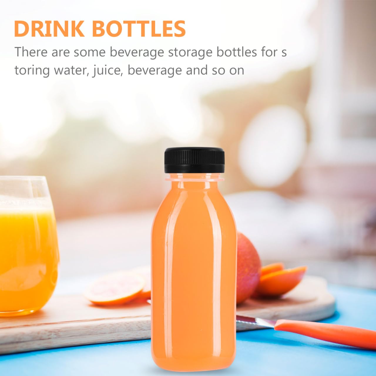 Houstool - 10 bottiglie di succo in plastica, riutilizzabili, trasparenti, con coperchi vuoti, quadrati, per succhi e altre bevande, 300 ml