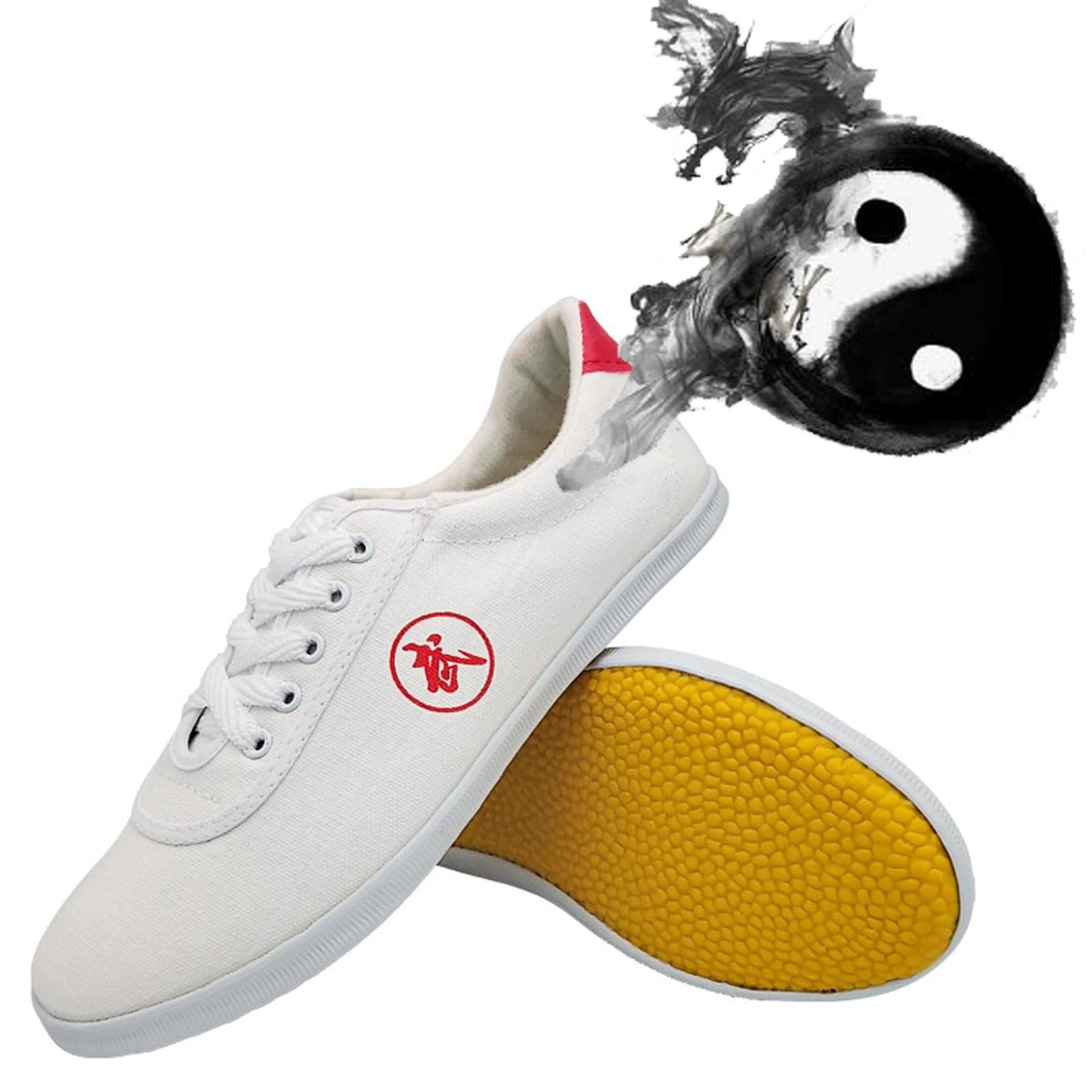 Chaussures de Kung Fu,Chaussures de Tai Chi,Canvas Léger Antidérapant Baskets Arts Martiaux de Sport,Chaussures de Boxe Taekwondo Hommes Femmes Enfants Tai Chi Chaussures(Size:46EU,Color:Blanc)