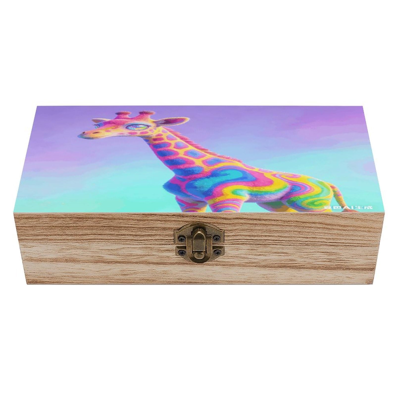 LZQPOEAS Neon Giraffe Wooden Keepsake Box Wooden Storage Box Container with Hinged Lid Beautiful Wood Memory Box Decorative Jewelry Case for Crafts Art Hobbies & Trinket Storage