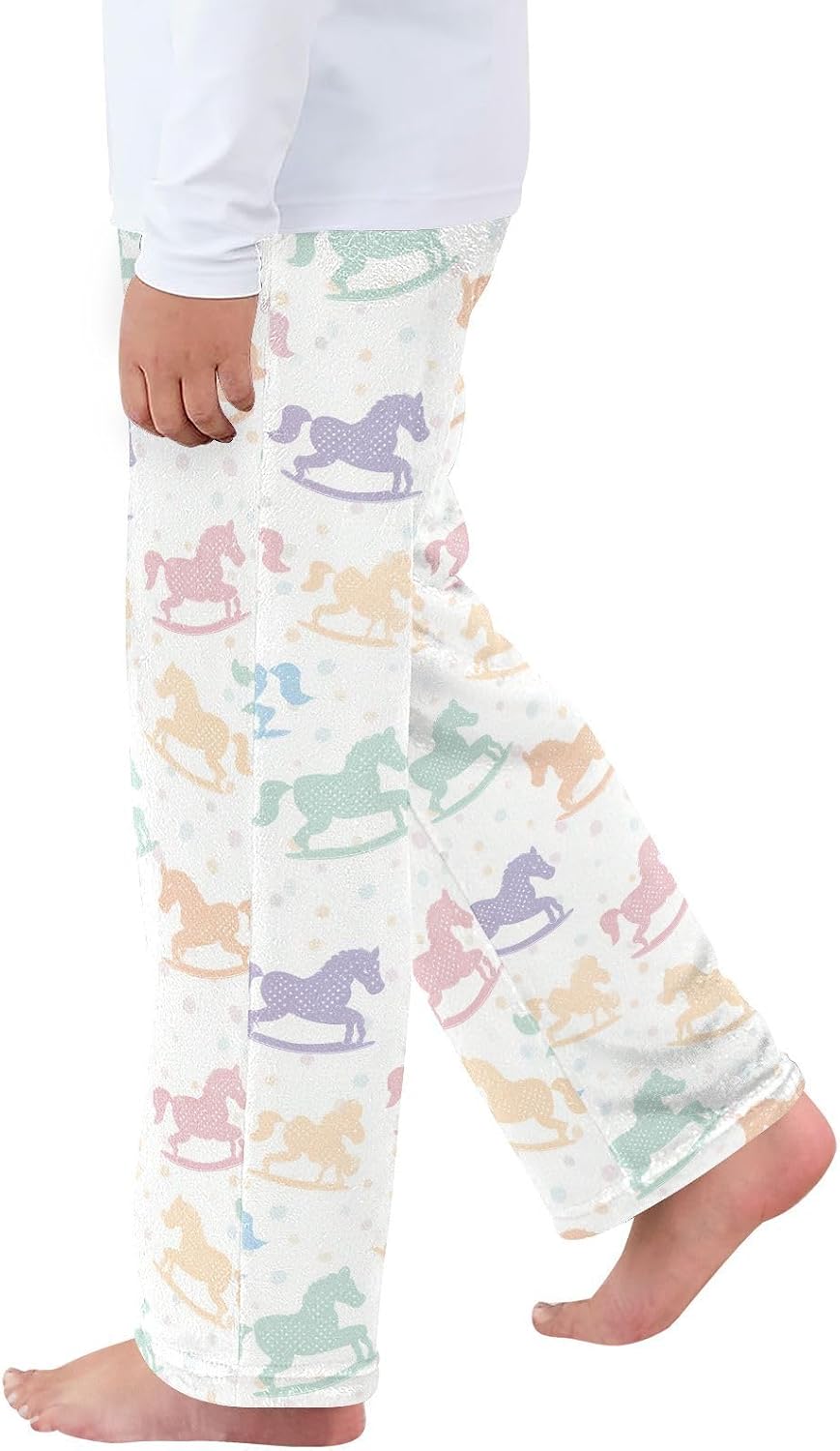 Cute Rocking Horses Silhouettes Boys Pants for Kids Fleece Bottoms Long Jogger Pants Trousers Pockets Size 6-14Y
