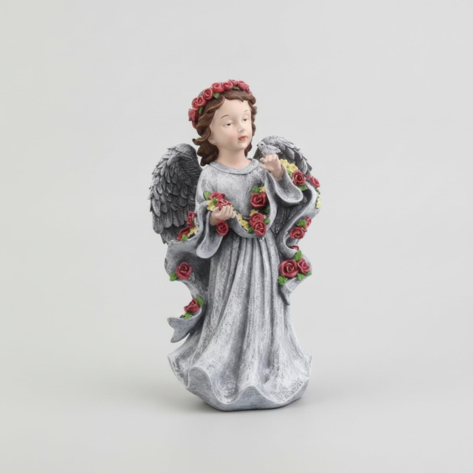 Statua da Giardino Celestiale Compatto Angelo Decorativo in Resina Durevole Figurina Celestiale con Decorazioni Floreali per Aiuola, Agnello Angelo