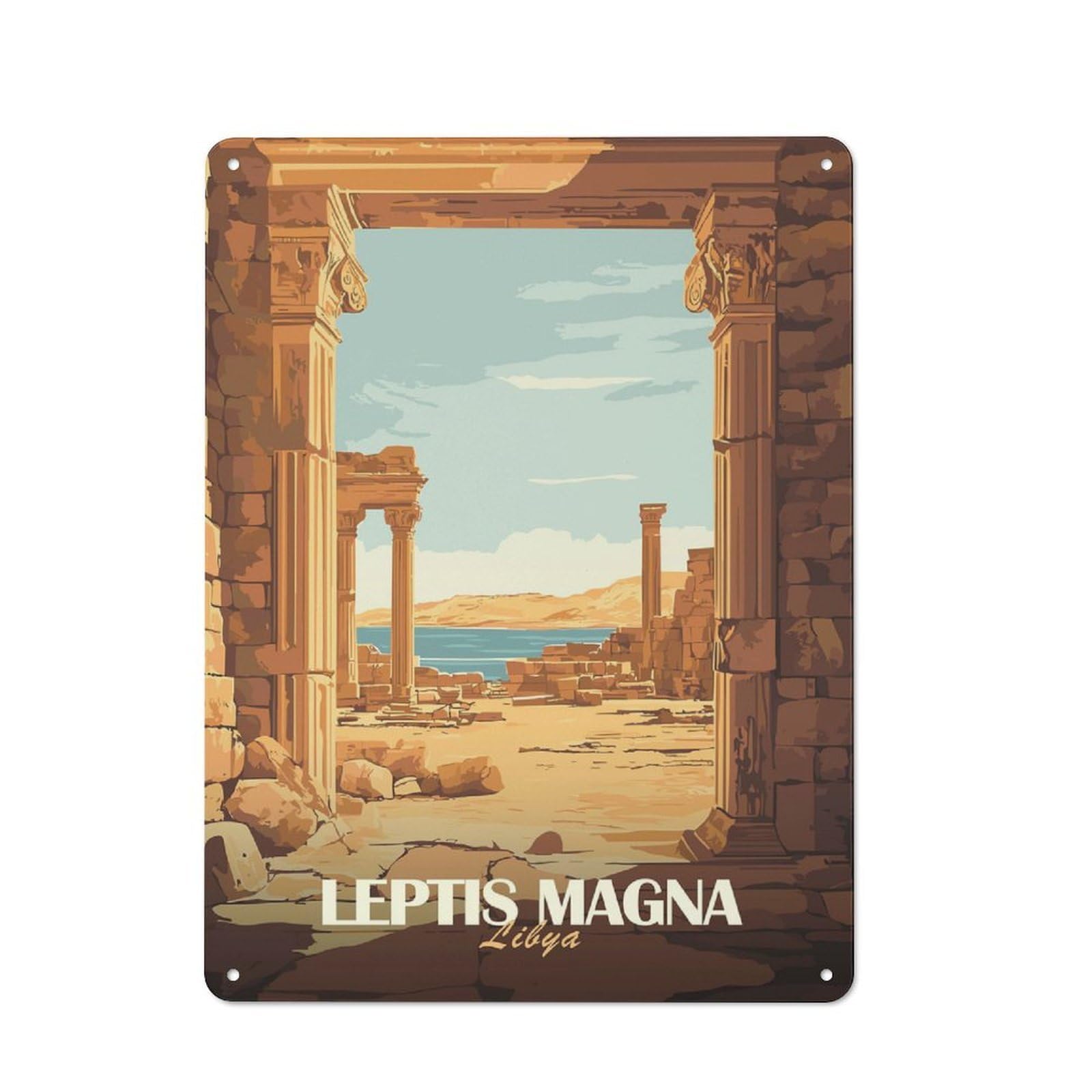 Junmoney Style-24 Cottage Style Leptis Magna Ruins Decorative Tin Sign 40X30cm, Rustic Kitchen Decor For Kitchen, Cottage, Porch Or Garden Room