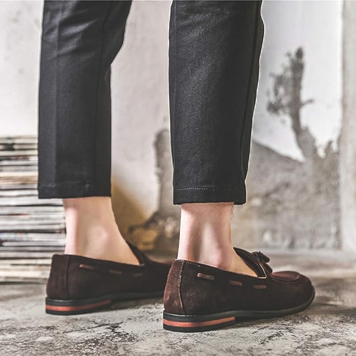 Amazon ブウケ スエード調 ビジネスシューズ メンズ 革靴 皮靴 紳士靴 男性 結婚式 新郎 フォーマル 冠婚葬祭 ドレスシューズ ローファー タッセル 春 夏 柔軟 軽量 スリッポン スーツにあう デニムにあう カジュアルシューズ ブウケ ビジネスシューズ