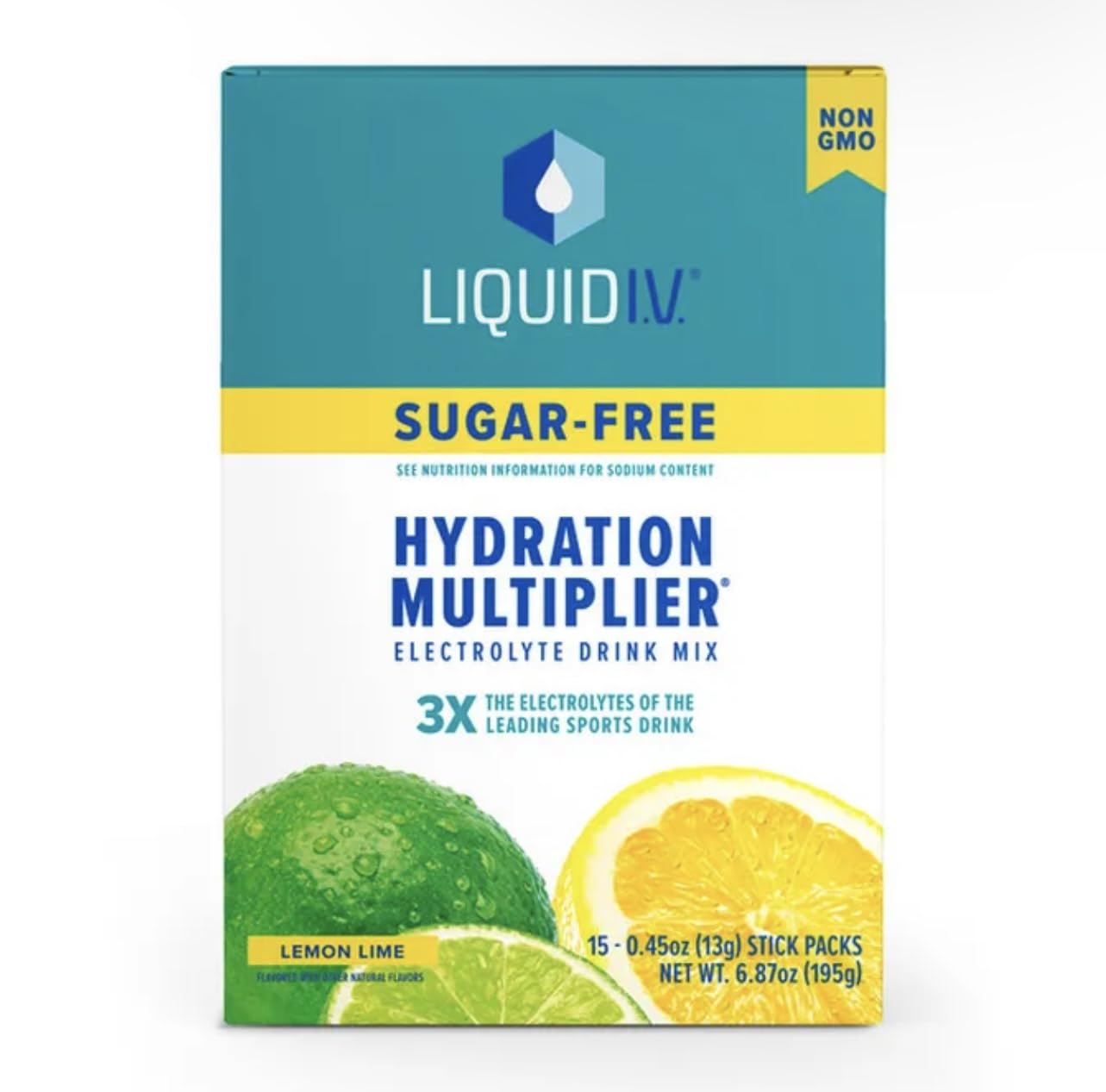 Liquid I.V.Sugar-Free Hydration Multiplier - Lemon Lime – Hydration Powder Packets | Electrolyte Drink Mix | Easy Open Single-Serving Stick | Non-GMO | 15 Sticks