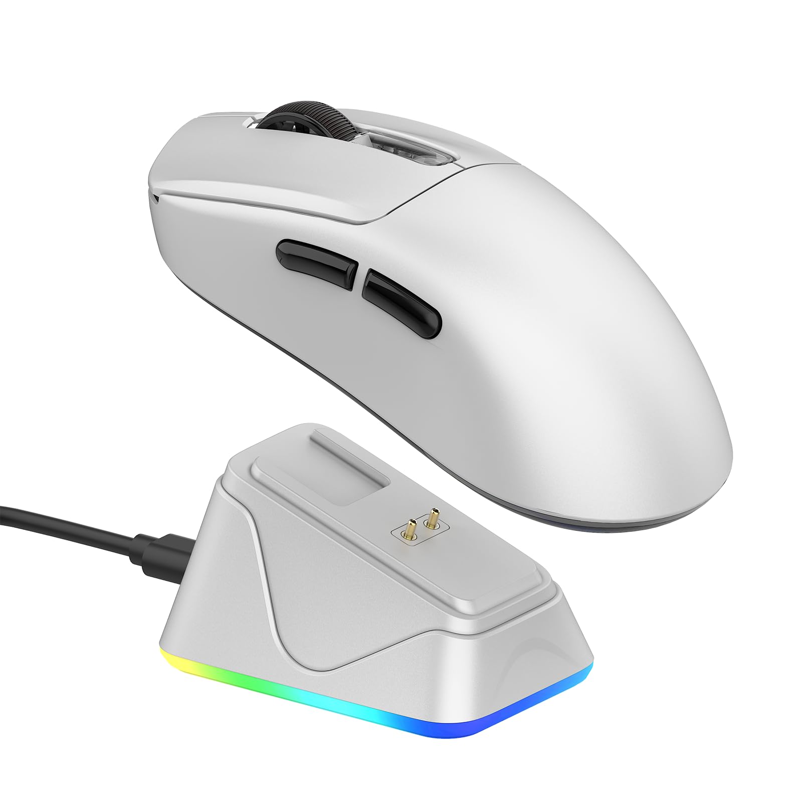 EPOMAKER NEX Pro Ratón Gaming Inalámbrico con Base de Carga RGB | Sensor PixArt PAW3950, 65g, Tasa de Sondeo de 8000Hz, 42K DPI, Tres Modos, Recargable y Software Online