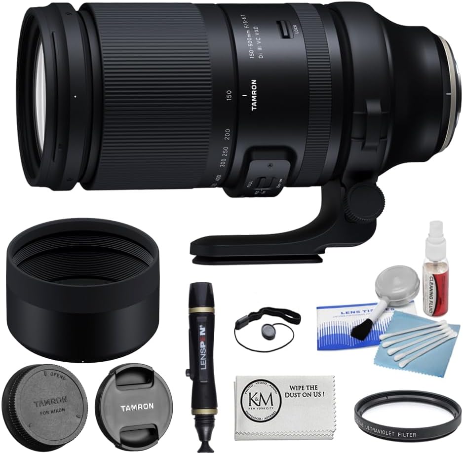 Tamron 150-500mm f/5-6.7 Di III VC VXD Lens for Fujifilm X Bundled with 82mm UV Filter + 5-Piece Camera Cleaning Kit + Cleaning Lens Pen + Lens Cap Keeper + Microfiber Cleaning Cloth (6 Items)