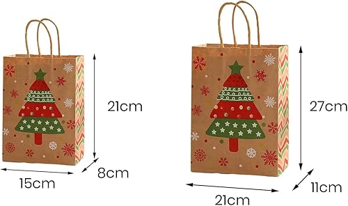 Miniatura 4 de Tainrunse 12 bolsas de papel kraft con asa, trineo de alce, sombrero de árbol, patrón reutilizable, golosina, regalo, bolsas de embalaje A 10.6 in