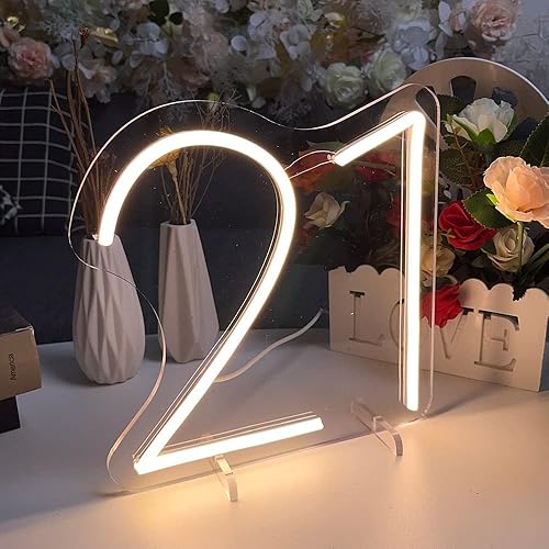 Miniatura 4 de Letrero de neón con número de mesa de 21 cumpleaños, lámpara de escritorio, luz nocturna, letra de boda, letrero de neón LED, decoración de mesa de