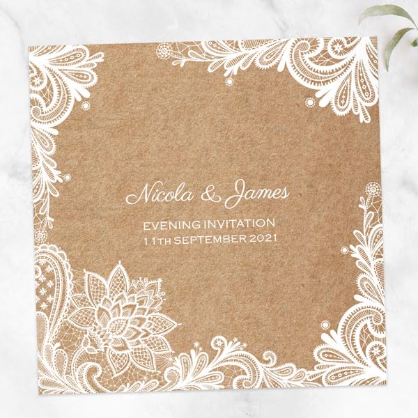 Dotty about Paper Rustic Lace Pattern Personalised Evening Invitations - Pack of 10 โ image 1