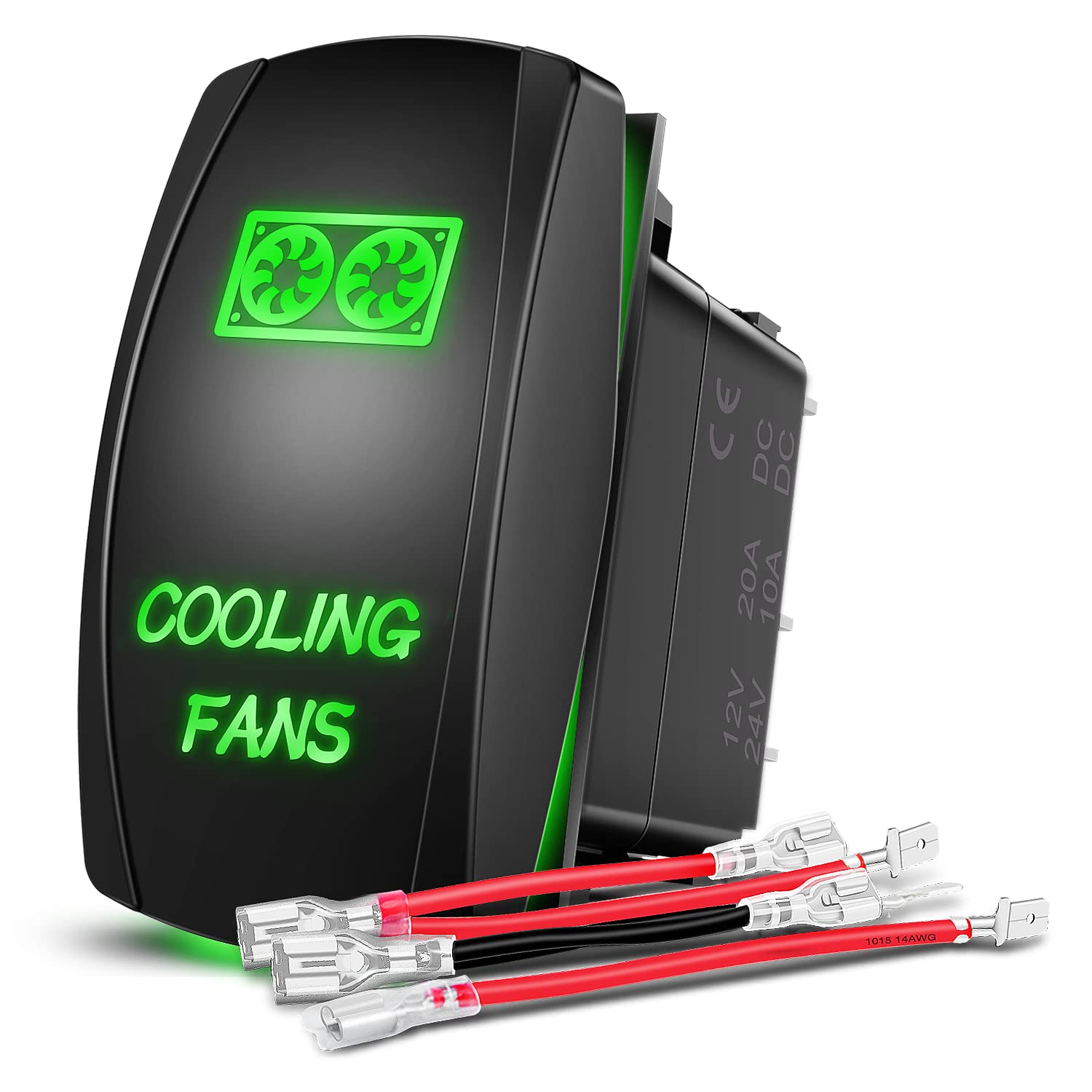 Nilight Cooling Fans Rocker Switch with Jumper Wires Set 5Pin Laser Green