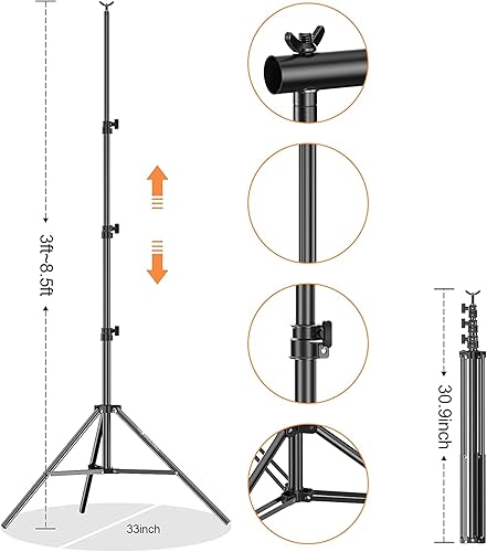 Miniatura 29 de Soporte para telón de fondo, 10 x 7 pies (ancho x alto), kit de soporte ajustable con 2 barras transversales, 8 abrazaderas de telón de fondo, 2