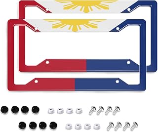 NgkagluxCap 2 PCS Flag of The Philippines License Plate Frame Quality Aluminum License Plate Cover Novelty License Plate Frame for US and CA,4 Holes and Scews