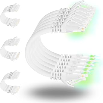 كابلات التصحيح Rapink Cat6 0.5ft 24 Pack ، دعم Ethernet Patch 10G ، كابل Cat 6 Patch للوحة Patch للتبديل ، كابل Cat 6 Ethernet مرن مع أبيض مطلي بالذهب