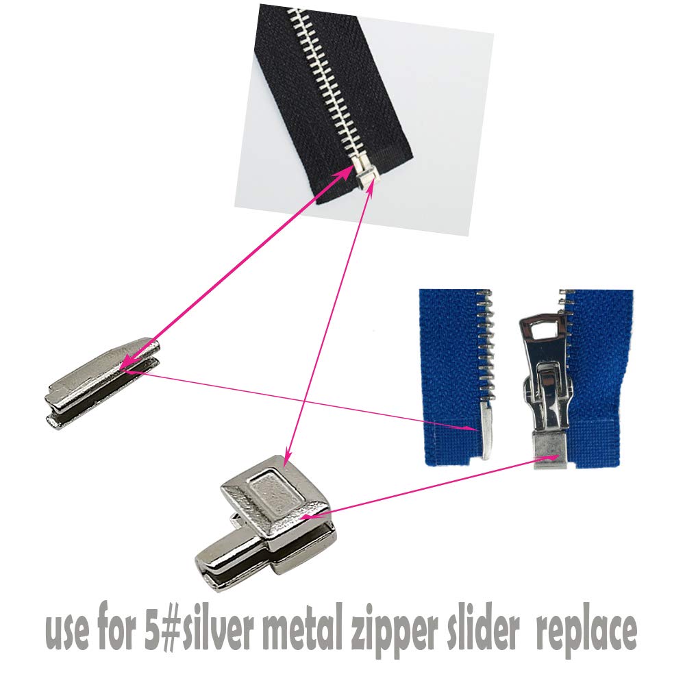 JOSDIOX 5 Metal Zipper Latch Slider Retainer Box Insertion Pin Zippers Bottom Zip Stopper for Metal Zipper Repair (Silvery 20 Sets)