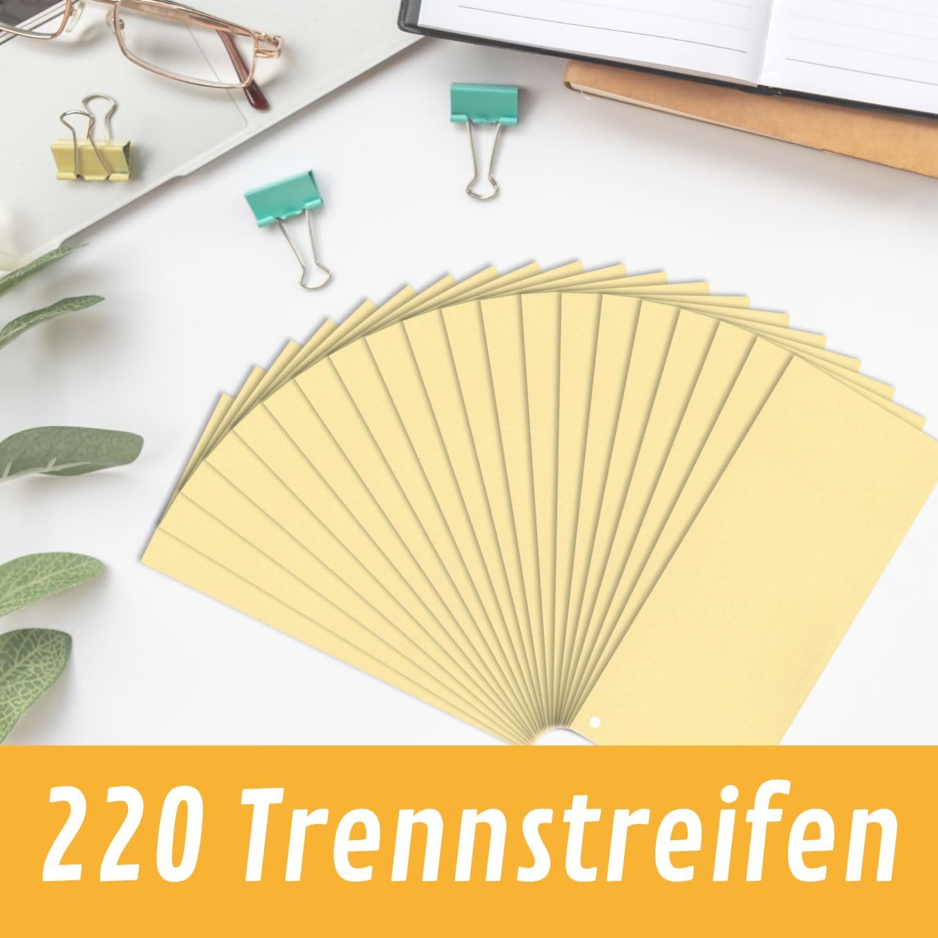perfect line, 220 Divider Strips A4, Yellow Recycled Cardboard, Pre-Punched Filing Dividers, 240 x 105 mm, Eco-Friendly - Image 3