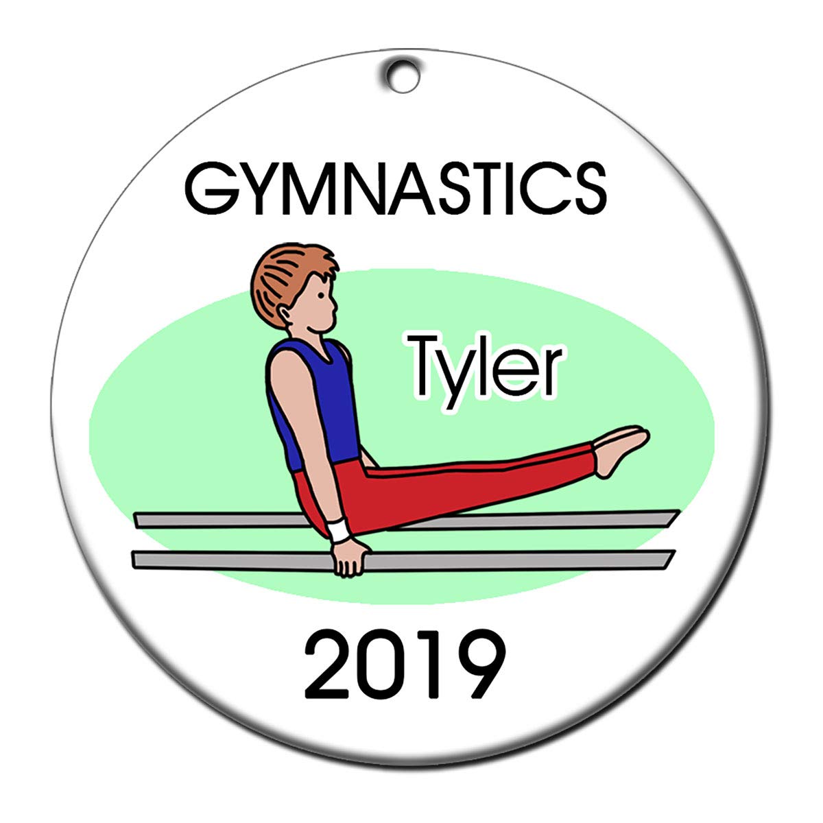 Gymnastics Boy on Bars Personalized Ornament - Red Hair