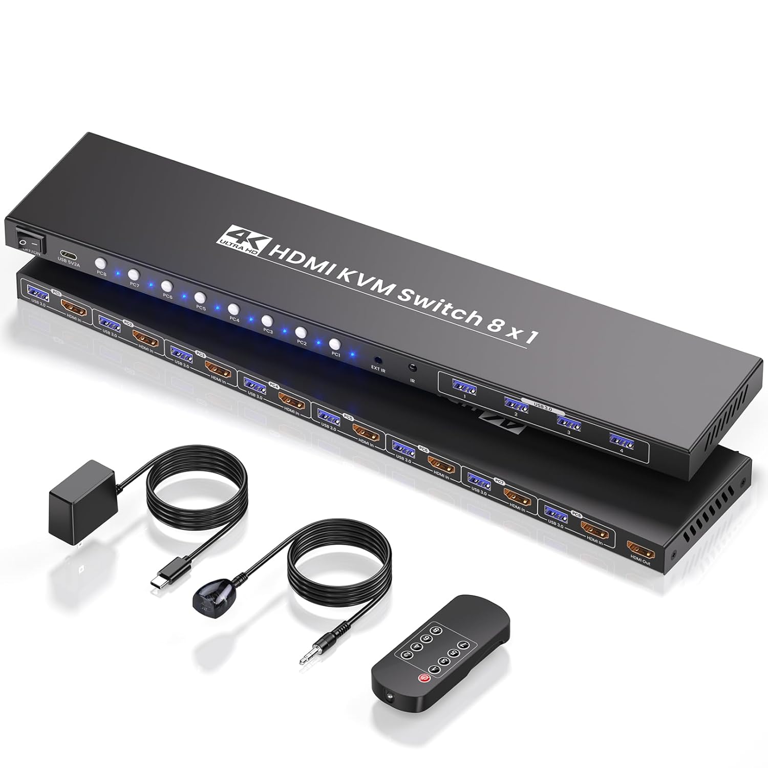 8 Port KVM Switch, 4K60Hz USB 3.0 HDMI KVM Switch 1 Monitor 8 Computers, Control 8 Computers with 1 Monitor and Peripherals