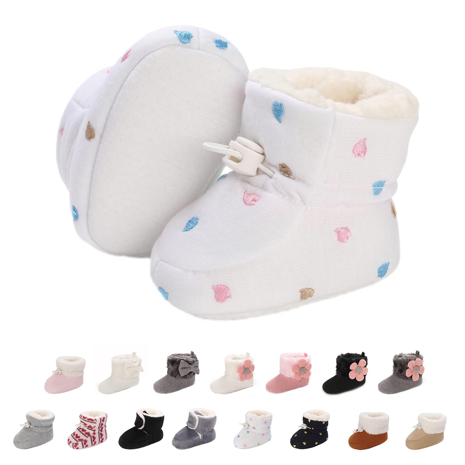Baby Winter Warm Fleece Bootie, Newborn Non-Slip Soft Sole Winter Shoes Sock Shoes Cute Adjustable Crawling Shoes Prewalker Boots for Girls Boys Toddler 0-18 Months — view 13