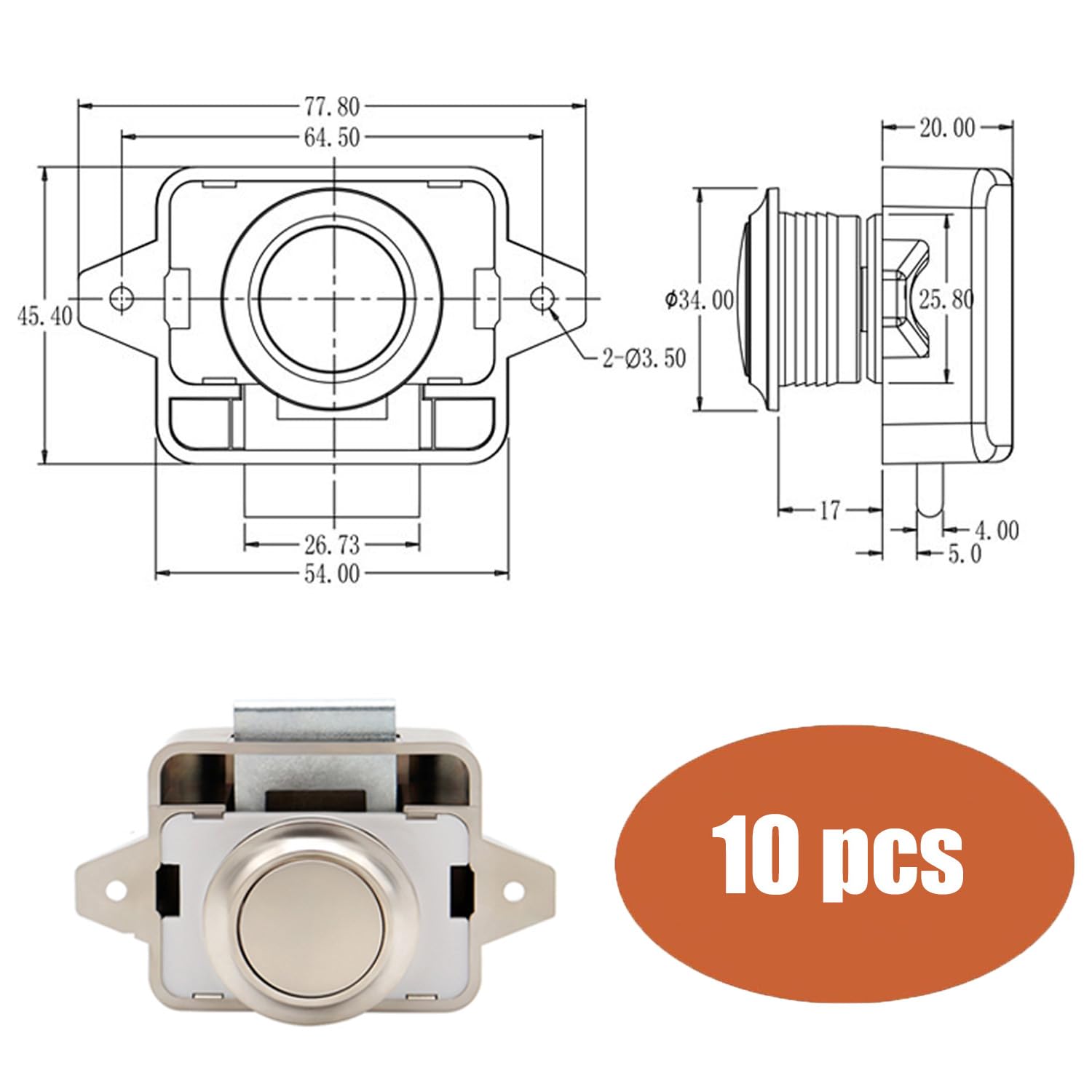 10 Pièces Verrous à Bouton-Poussoir,14-16 mm Serrure de Meuble,pour Camping-Cars, Yachts, Bateaux, RV Camping Armoire, Caravane (Nickel perlé)