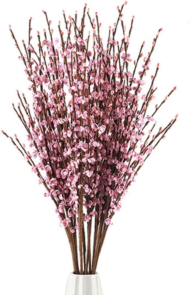 5Pcs 75CM Long Artificial Flower Winter Jasmine Folk Pip Berry Plant Dry Branches for Wedding Home Office Party Hotel Table Vase Christmas Decor - Light Pink