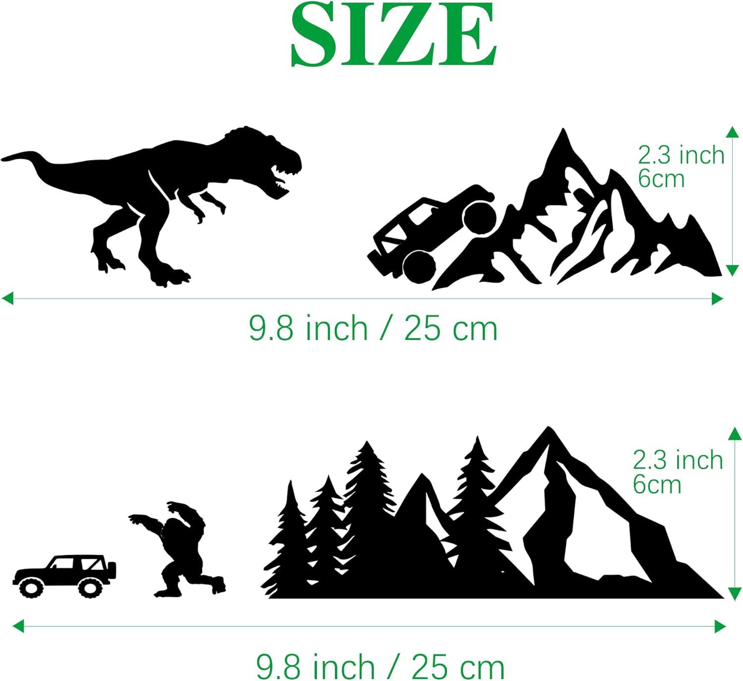 Pounchi Mountains with Monster and Dinosaur Car Decals (2 Pcs 9.8" × 2.3") Monster Sticker Vinyl Decals for Automotive Truck Motorcycle Wall Window Decor - Image 2