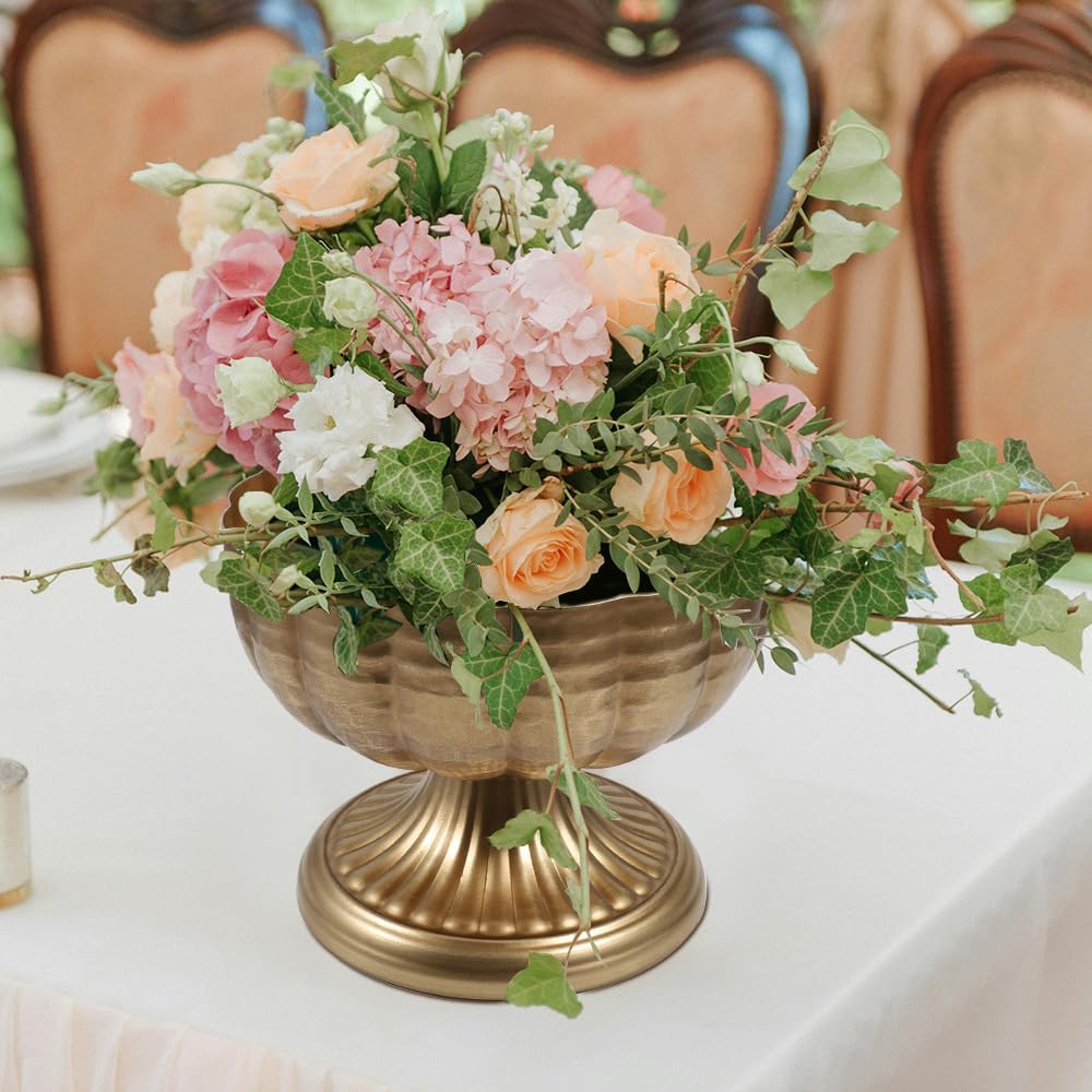 Vindar 7.6 inch Brass Gold Compote Bowl Vase for Centerpieces, Set of 2 Elegant Pedestal Vase for Wedding, Dining & Home Decor, Sturdy Metal Flower Arrangement Vase for Indoor Dry Displays