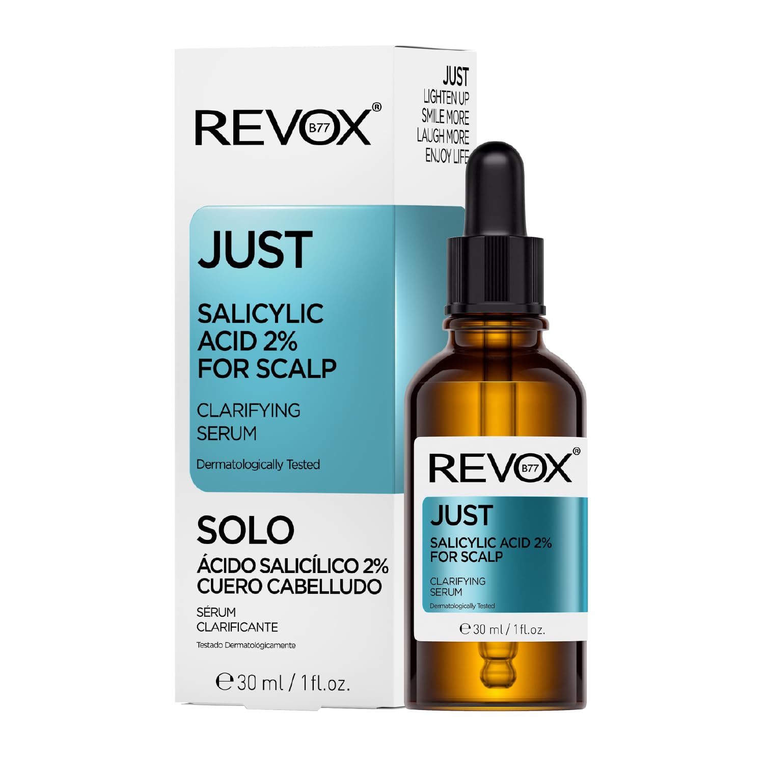 REVOX B77 - Just Acido Salicilico 2% per Cuoio Capelluto, 30 ml, Siero Acido Salicilico, Esfolia e Purifica, Controlla Eccesso Sebo, Idrata e Lenisce Cuoio Capelluto Irritato, Crescita Sana Capelli