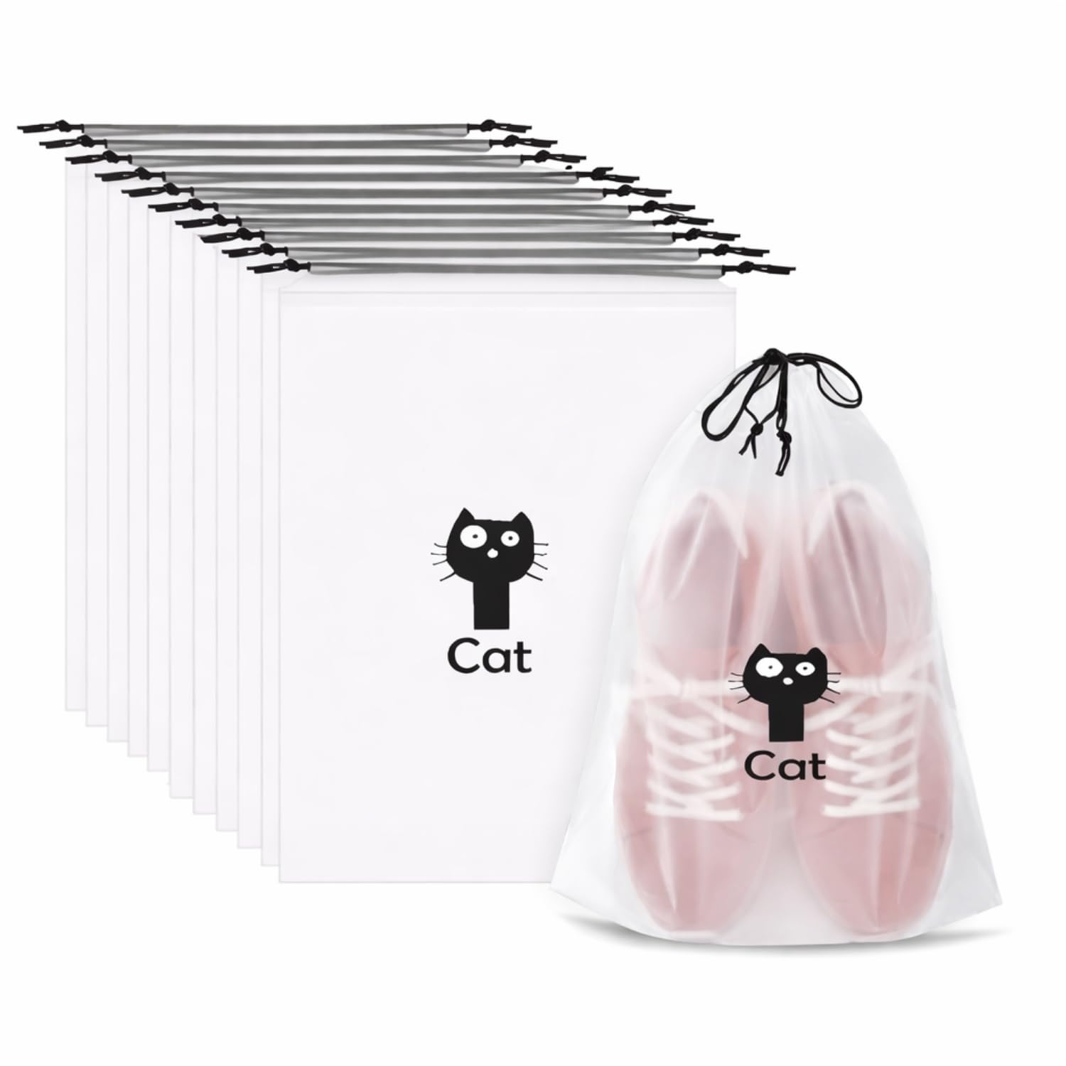 Cat Print | Shoe Bag Cover for Travel & Storage – Waterproof Drawstring Shoe Pouch | Dustproof Organizer for Shoes, Slippers & Sneakers | (Pack of 20)-image-9