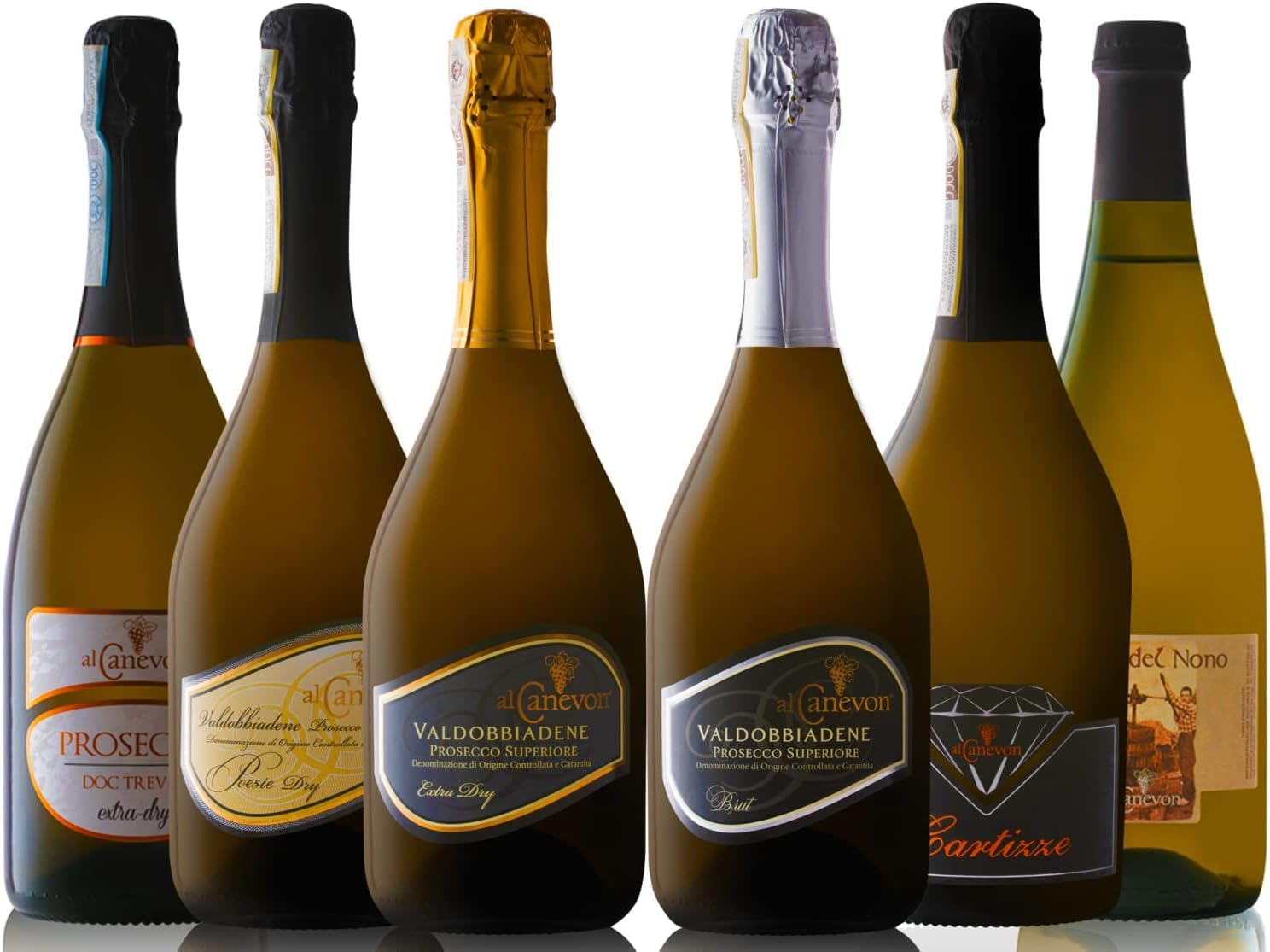 Al Canevon Box Degustazione Vini Veneti Premium – 6 Bottiglie con Prosecco Superiore DOCG, Cartizze DOCG e Vino Bianco – Idea Regalo (6x750ml)
