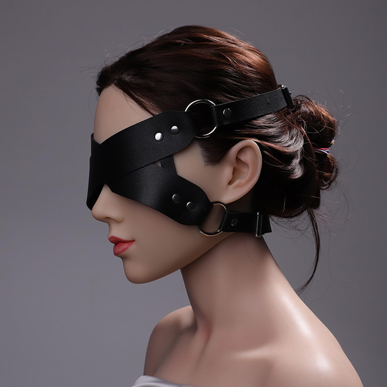 Maschera erotica in pelle nero argento Taglia unica per adulti giochi di ruolo