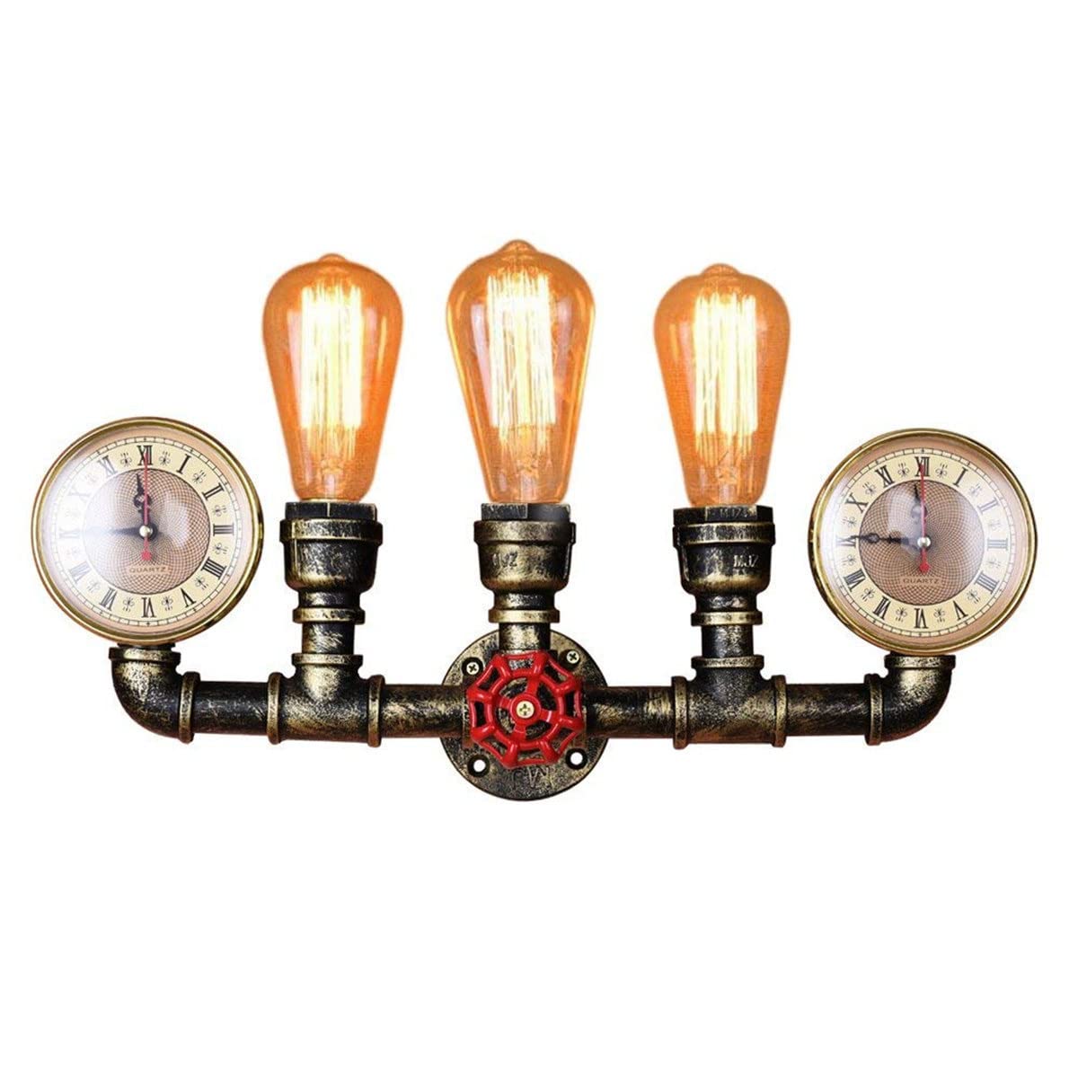 SXECAEPS Retro Industrial Wall Sconce Water Pipe Mount Light Steampunk Lamp, Vintage Farmhouse Lighting Fixture Style Lamps for Living Room Bedroom Restaurant