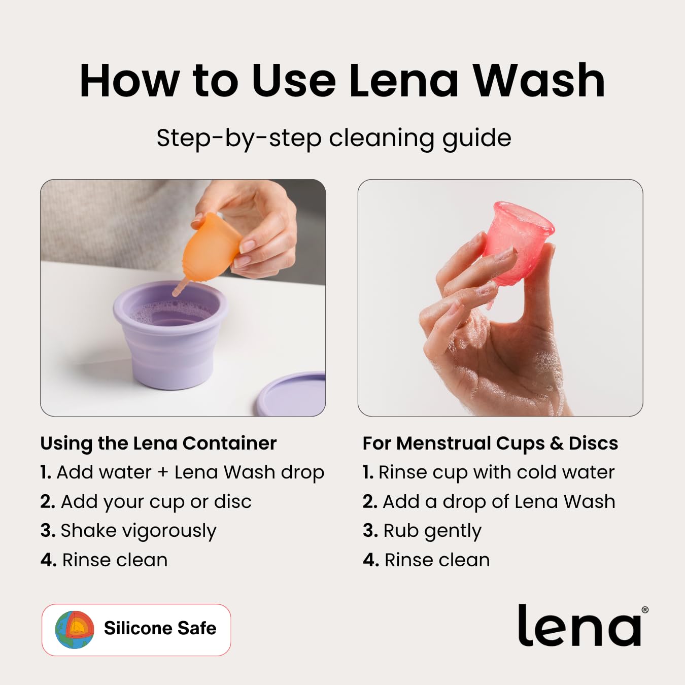 Lena Sensitive Small Menstrual Cup & Lena Cup Wash – Soft Reusable Silicone Period Cup and Gentle Cleanser Set for Comfortable, Easy Care