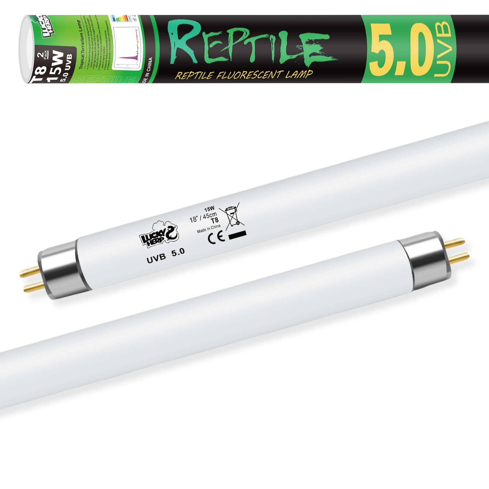 LUCKY HERP T8 15W UVB 5.0 Reptile Light, 18inch UVA UVB Reptile Light Bulb 2 Pack, Fluorescent Lamp for Reptiles Amphibians Lizards Chameleons