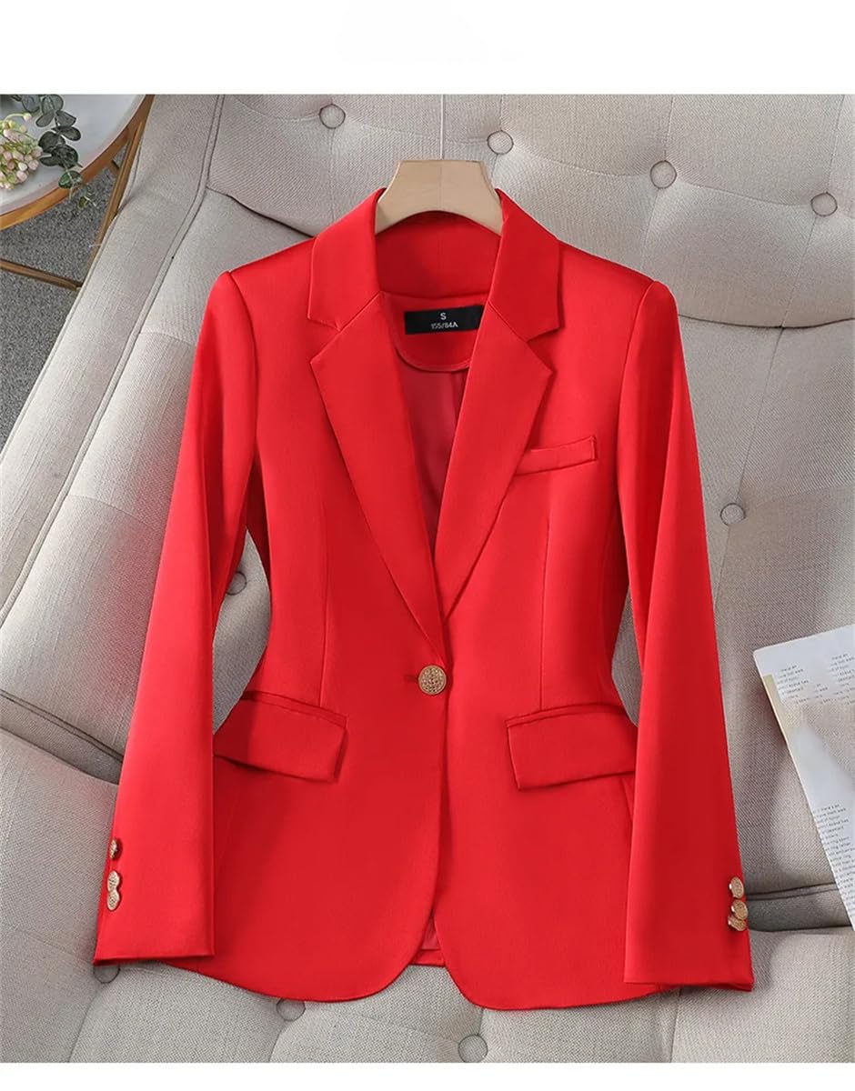 Giacca Da Abito Rossa Da Donna Slim Da Ufficio Sottile Bottone Singolo Casual Alto Elastico