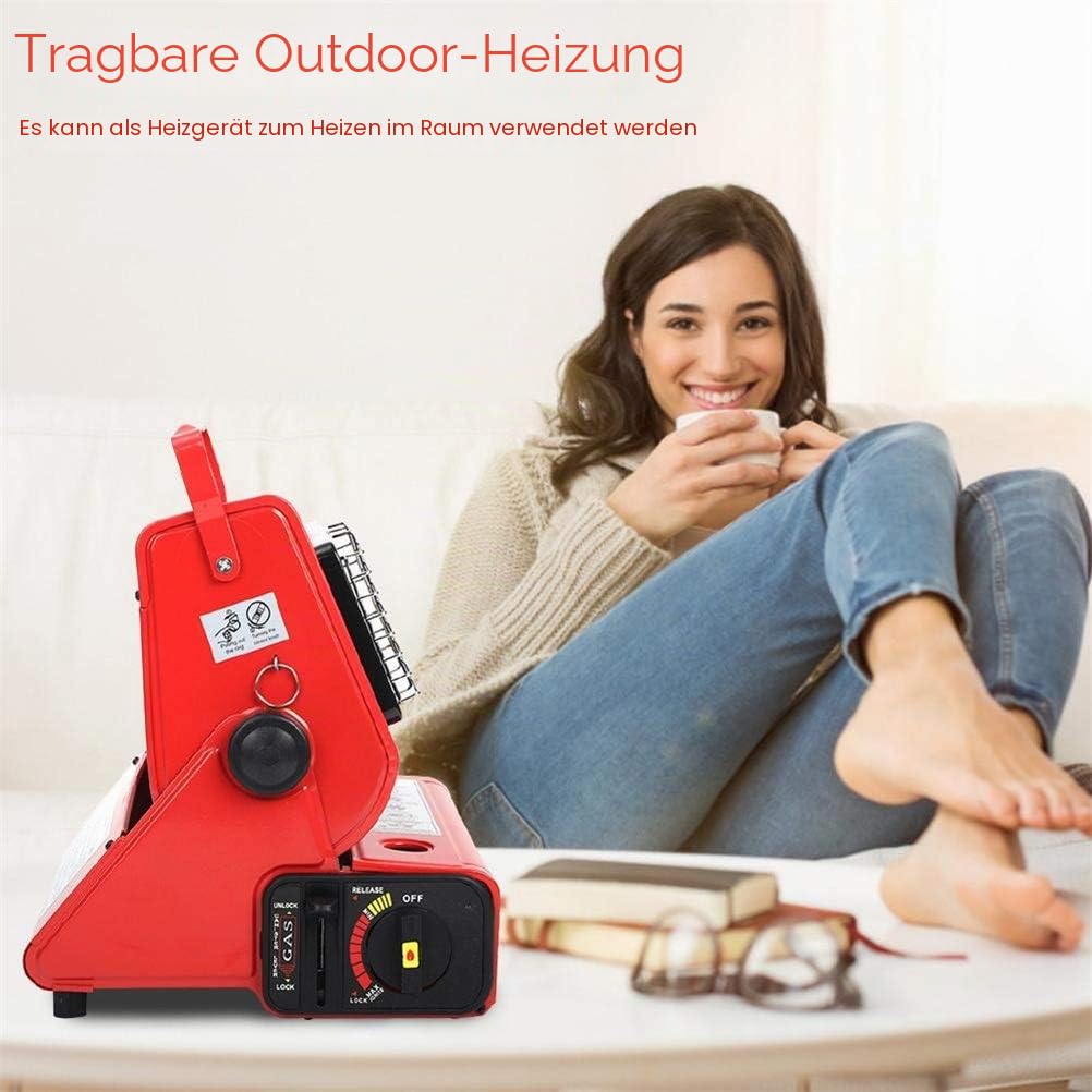 Tragbare Gasheizung Kochherd Camping Heizung für Zelt Outdoor Indoor 1,3KW 90G/H 2 in 1 Butan Flüssiggas Brenner Outdoor Gase Heizung für Camping Angeln Zelt Zuhause