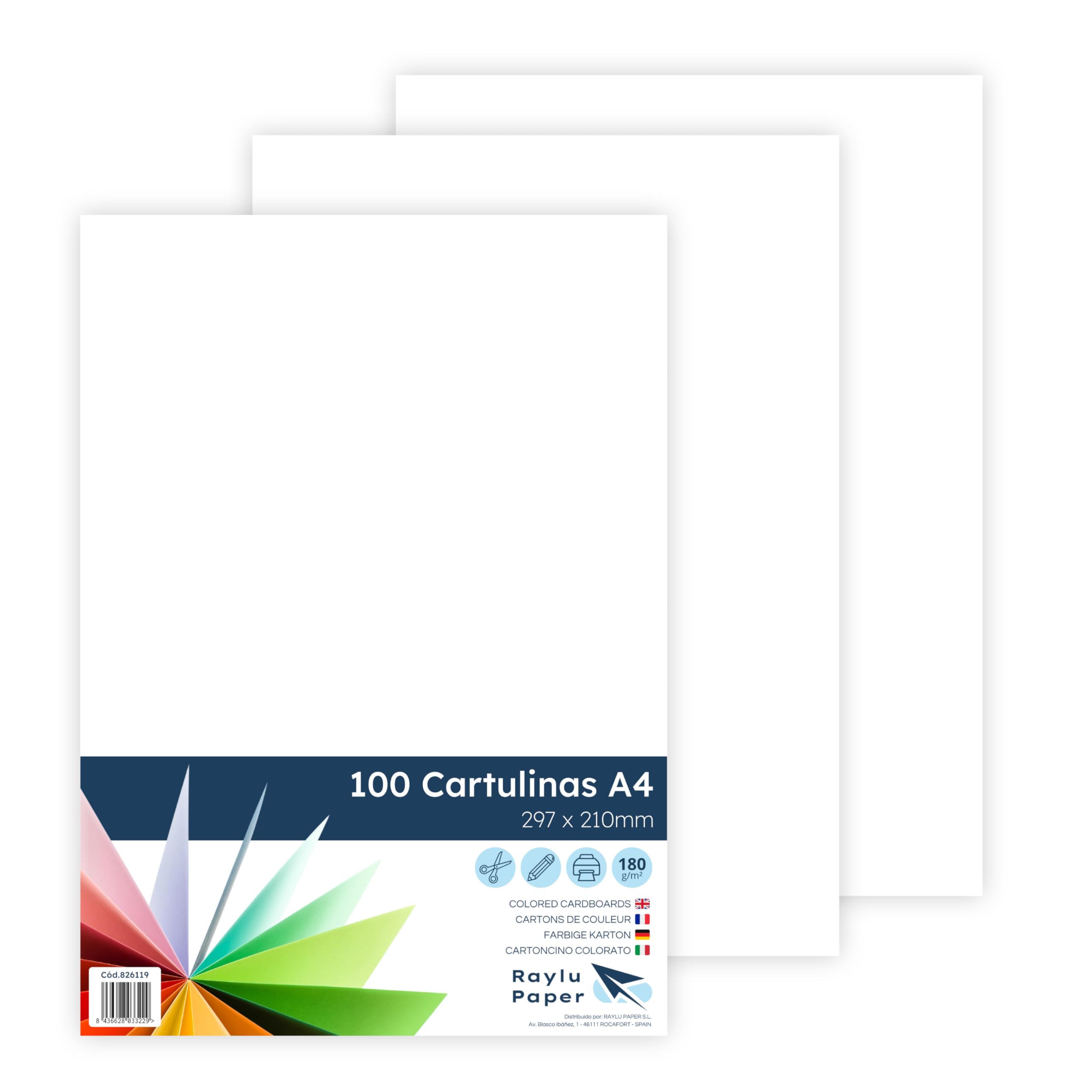 Raylu Paper® A4 100 Pieces White 180g 210x297mm Ideal for Binding, Office Work, Drawing, Crafts Suitable for School Use (White)