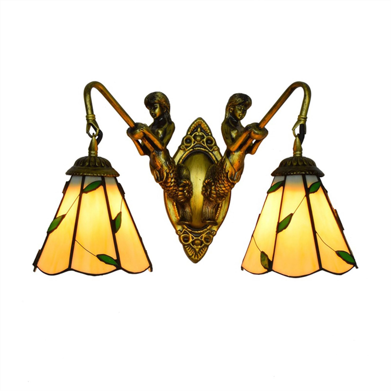 NHPJFDC Tiffany 2-Light Bathroom Light Fixtures, Bathroom Vanity Wall Lamp,Wall Sconce Light for Kitchen Living Room Balcony Bedroom And Hallway,Yellow