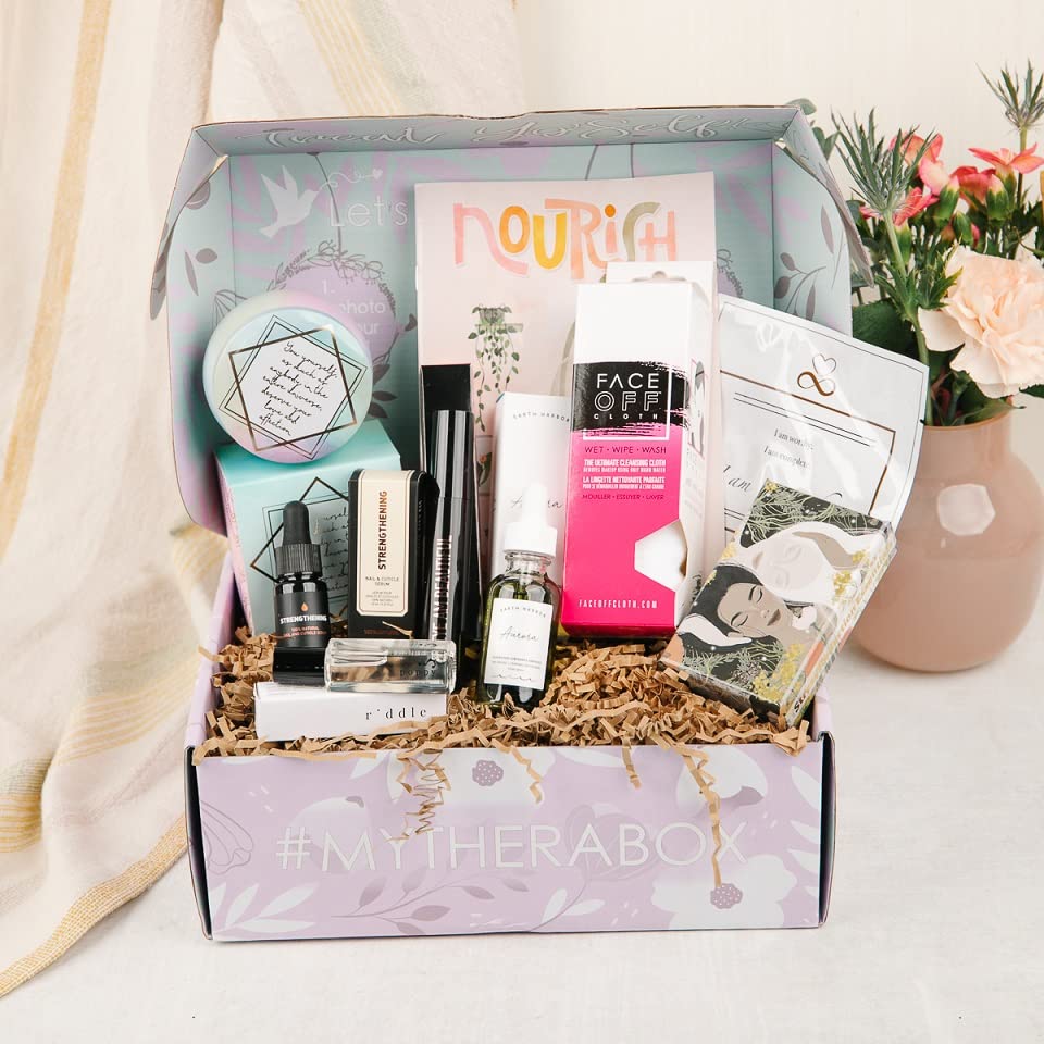 TheraBox Nourish Self-Care Box – Spa Gift Basket for Women – Get Well Soon, Surgery Recovery, Birthday, or Christmas Gift – Thoughtful Wellness Gift for Mom, Best Friend, Sister, Coworker, or Nurse