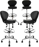 Vista 10 de Silla de dibujo con respaldo, reposapiés ajustable altura con ruedas, taburete giratorio de cuero para taller, sillas de oficina, cojín de asiento
