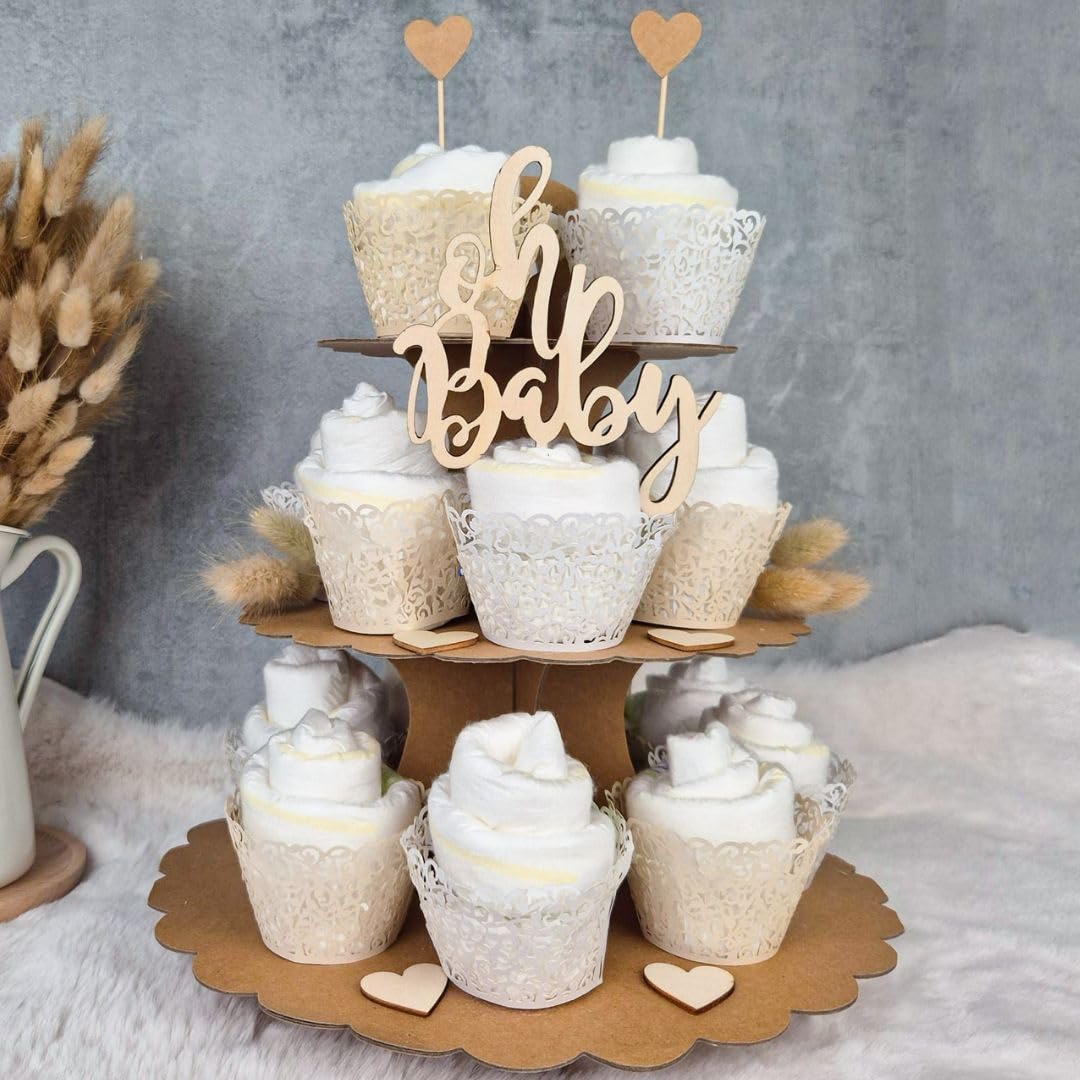 Set per torta di pannolini, facile e veloce, regalo per la nascita, torta di pannolini in stile boho vintage, tutto con pannolini Pampers e bellissimi accessori | regalo per bambini