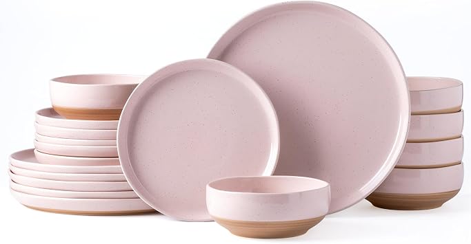 AmorArc Dinnerware Sets for 6, 18 Pieces Ceramic Plates and Bowls Set