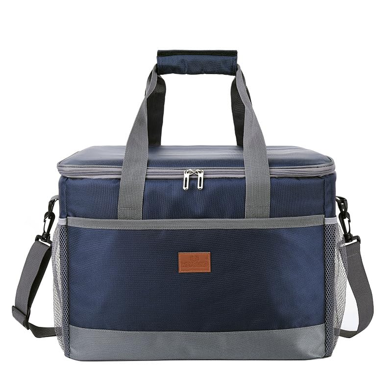 FOSER Bolsa térmica grande de 35 l, plegable, con correas, para el almuerzo, para camping, para la compra, para el coche, para exteriores, oficina (azul marino, 15 L)