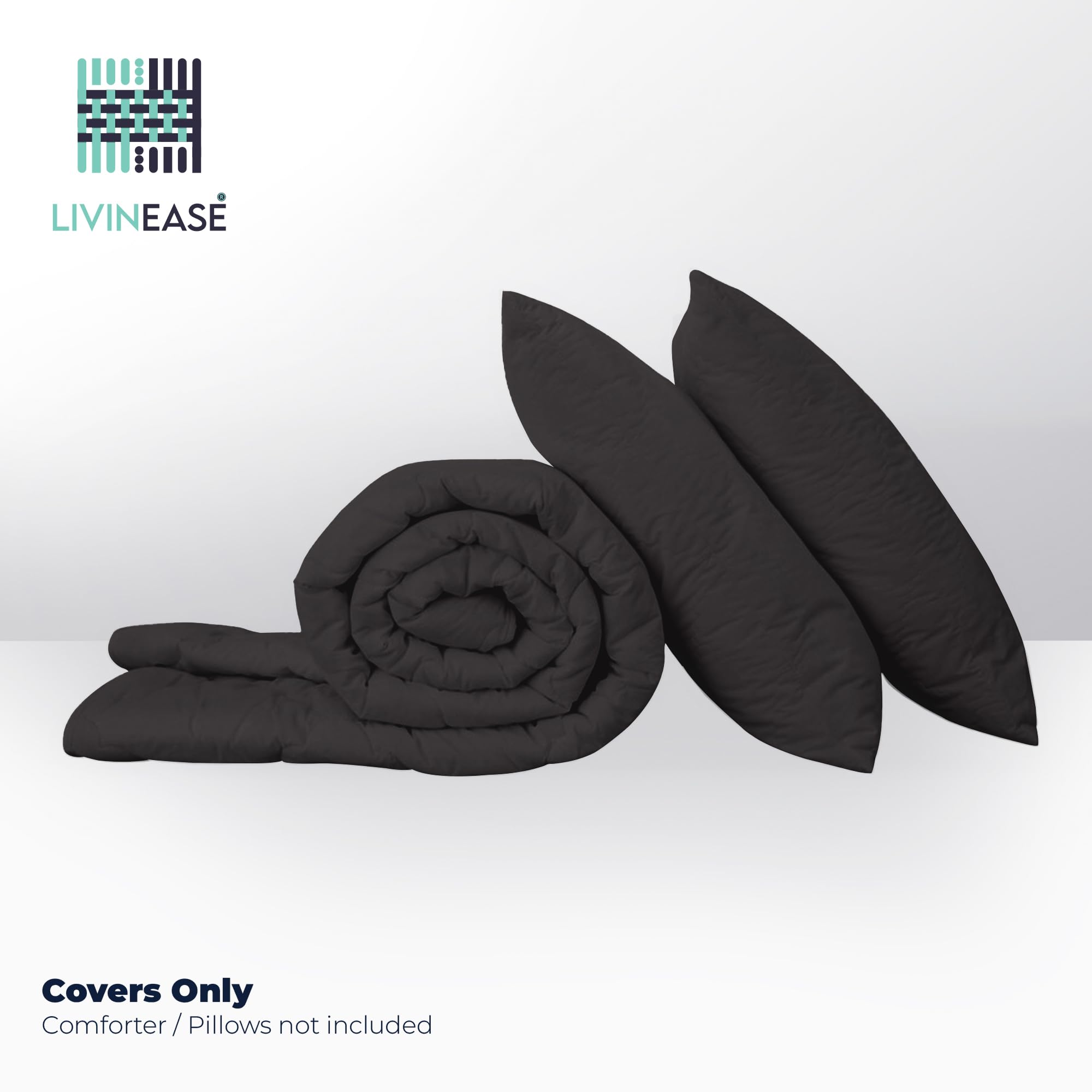 LivinEase Set Copripiumino Una Piazza e Mezza - Microfibra Copripiumino 200x200cm + Federe 80x80cm - Copripiumino Nero