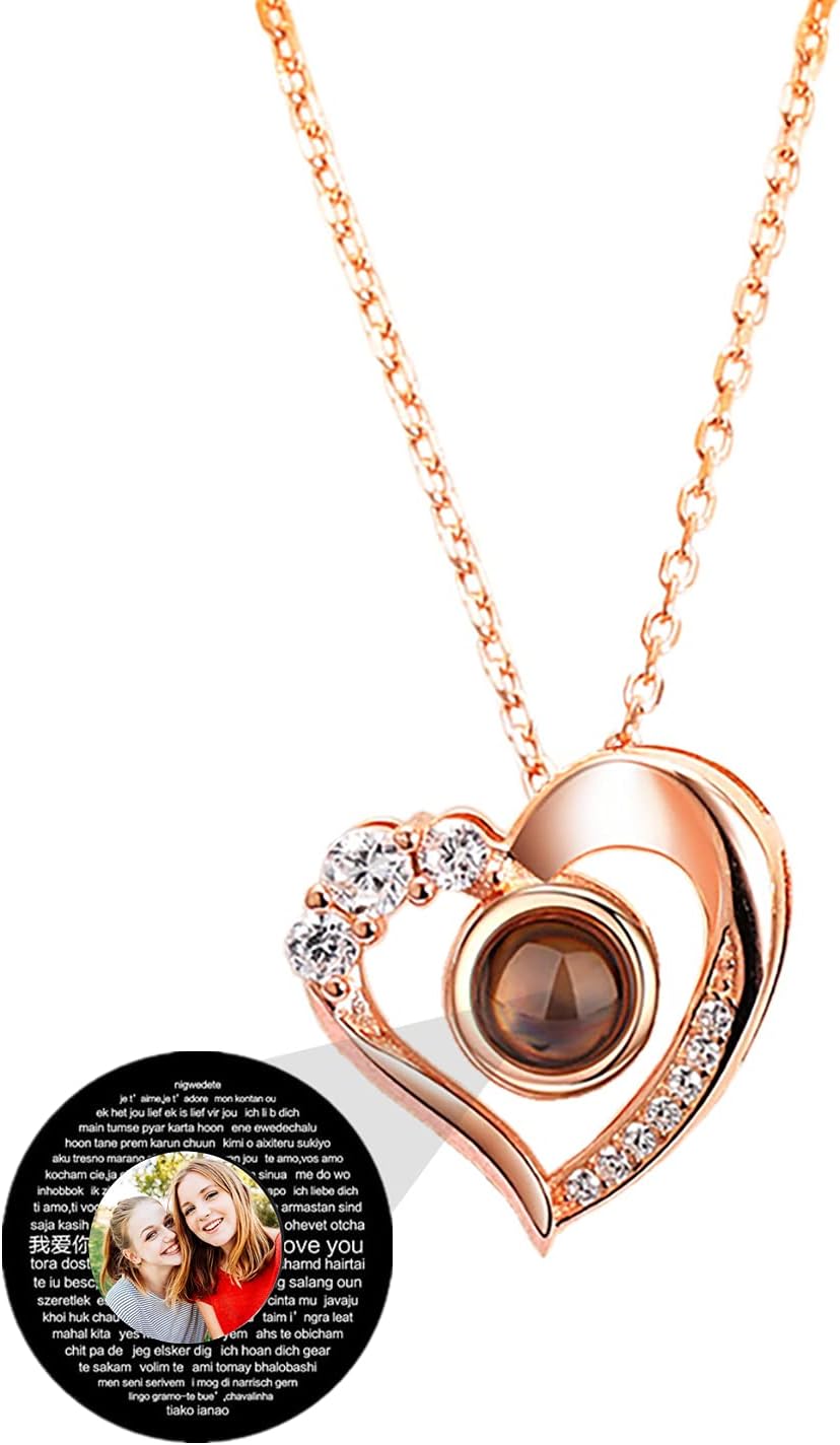 Customized I Love You Necklace 100 Languages Custom Your Lover's Photo in The Sterling Silver Projection Necklace