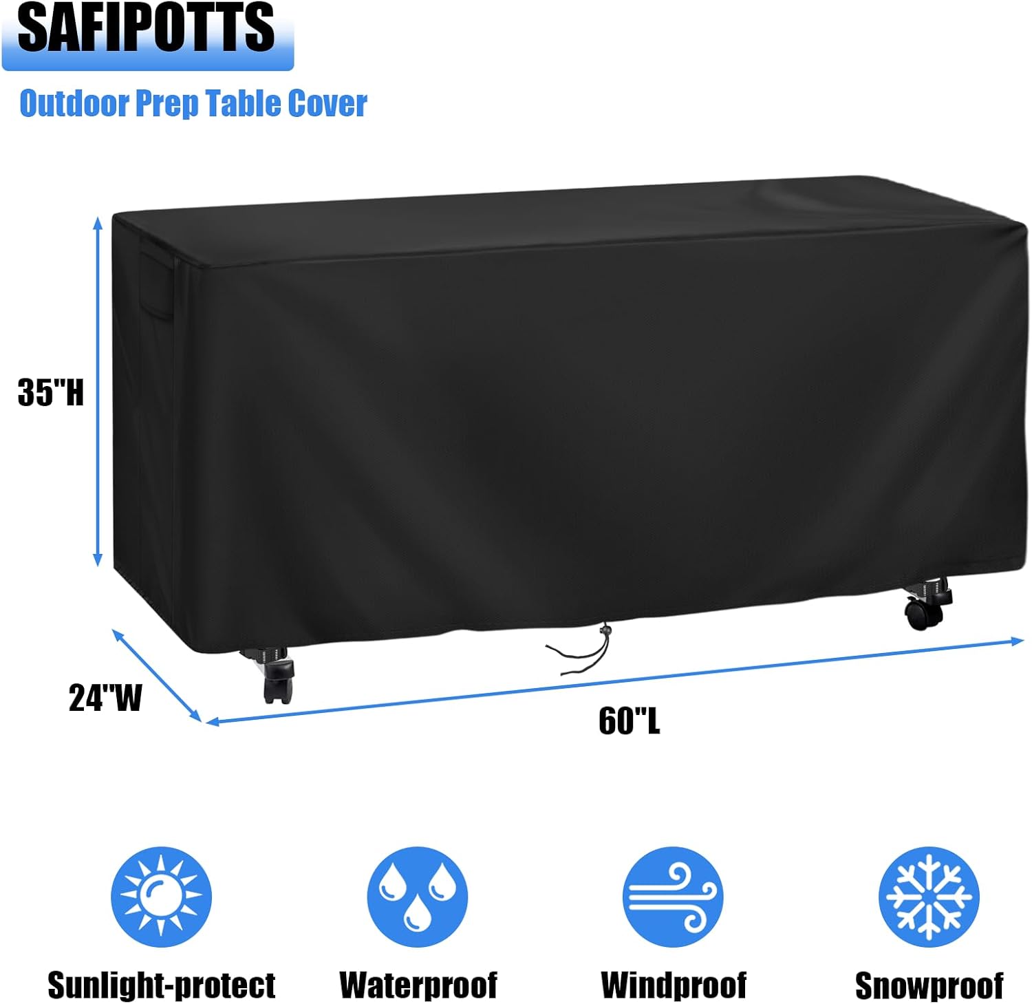 Outdoor Prep Table Cover 60 Inch, Waterproof Patio Stainless Steel Table Cover, Workbench Covers Waterproof, Picnic BBQ Grill Cart Covers (Black) (Black, 60''L x 24''W x 35''H)