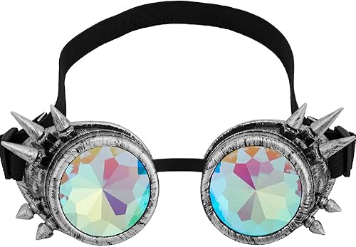 Miniatura 85 de Gafas caleidoscopio para raves trippy psicodélico steampunk con lentes de cristal de difracción de prisma arcoíris